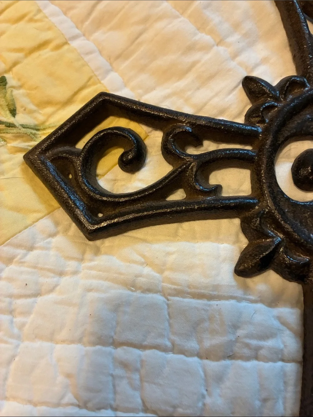 Ornate Cast Iron Fleur-de-Lis Cross Wall Decor - Brown & Black
